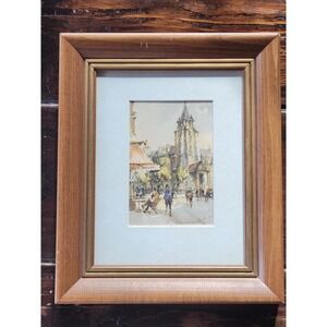 Vintage Framed Signed Watercolor Magots Paris European Street Scene Original Art